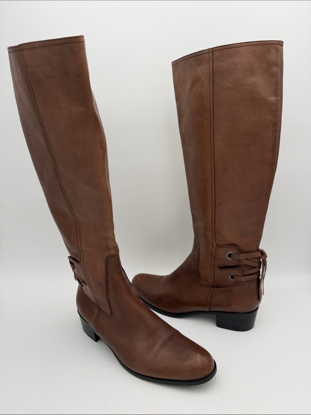 Sesto Meucci women tall leather boots brown 10M fall winter casual event  Italy